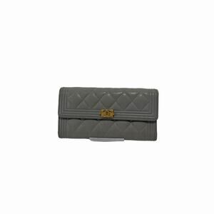 Chanel Boy Continental Flap Wallet Grey Quilted Caviar Leather